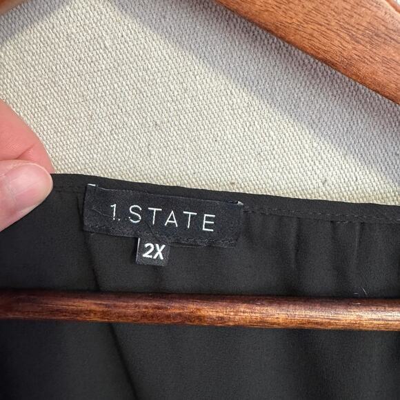 1 State Blouse Size 2X Black Sheer Layered Long Sleeve Embroidered Ruffle Neck - Picture 4 of 10